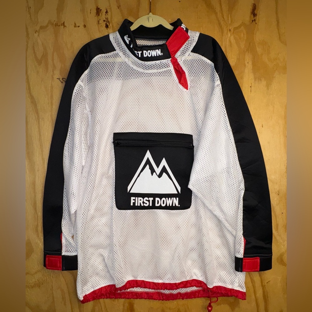 First‎ Down Mesh Pullover Jacket XXL Y2K Black White Red Oversized